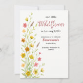 Elegante Gele Wilde Bloem 1e Verjaardagsfeestje Kaart (Voorkant)