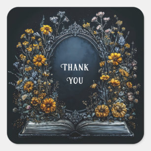 Elegante Gele Wilde Bloem Sierlijk Zilveren Lijst  Vierkante Sticker
