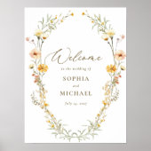 Elegante gele wilde bloemen bruiloft welkom poster (Voorkant)