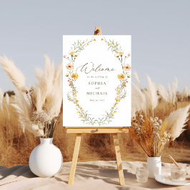 Elegante gele wilde bloemen bruiloft welkom poster