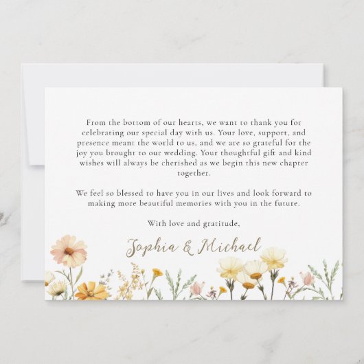 Elegante gele wilde bloemen dank u kaarten (Achterkant)