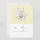 Elegante gele witte bloemenbruiloft kaart (Voorkant)