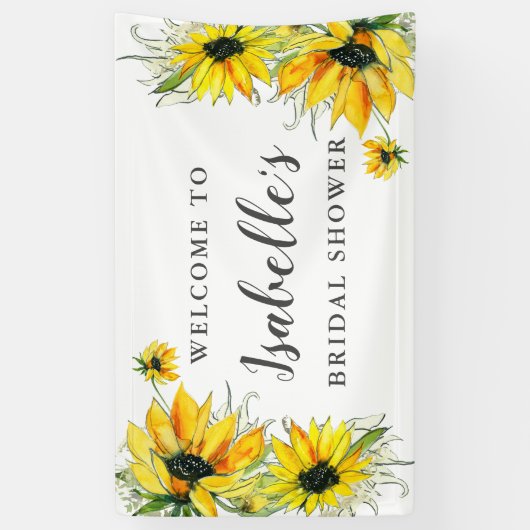 Elegante Gele Zonnebloem Bloemige Bruiloftsdouche Spandoek (Verticaal)