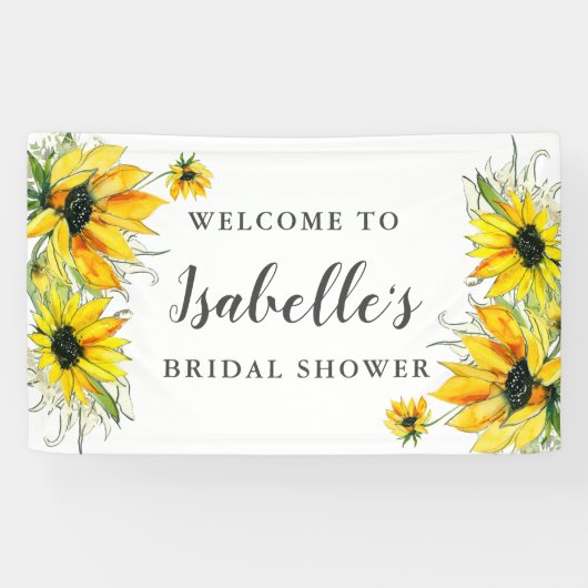 Elegante Gele Zonnebloem Bloemrijke Bruidsdouche Spandoek (Horizontaal)
