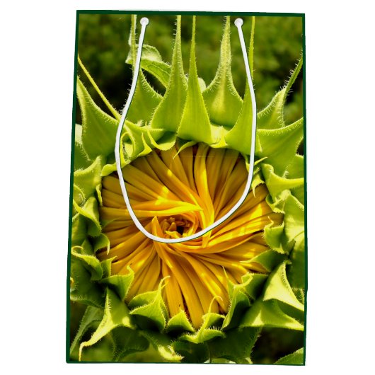 Elegante gele zonnebloem foto medium cadeauzakje (Achterkant)