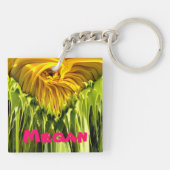 Elegante gele zonnebloem foto sleutelhanger (Achterkant)