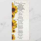 Elegante gele zonnebloem kerk bruiloft programma programmakaart (Achterkant)