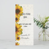 Elegante gele zonnebloem kerk bruiloft programma programmakaart (Staand voorkant)