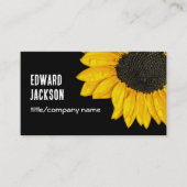 elegante gele zonnebloem op zwart dubbelzijdig visitekaartje (Voorkant)