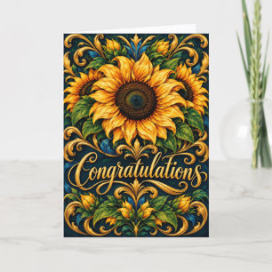 Elegante Gele Zonnebloem Trouw Congratulaties Kaart