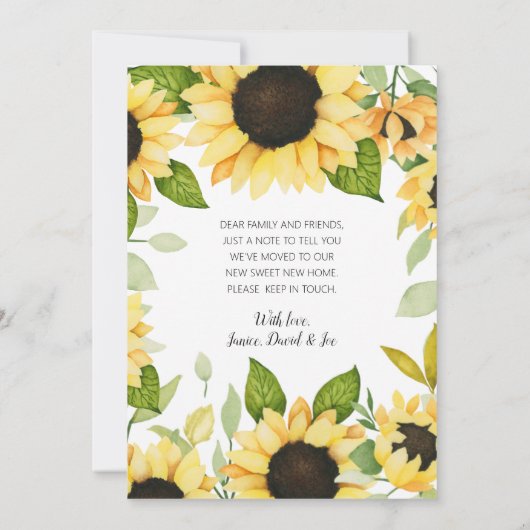 Elegante gele zonnebloem Waterverf bloemmoving Aankondiging (Achterkant)