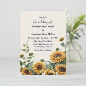 elegante gele zonnebloemen bruiloft kaart (Staand voorkant)