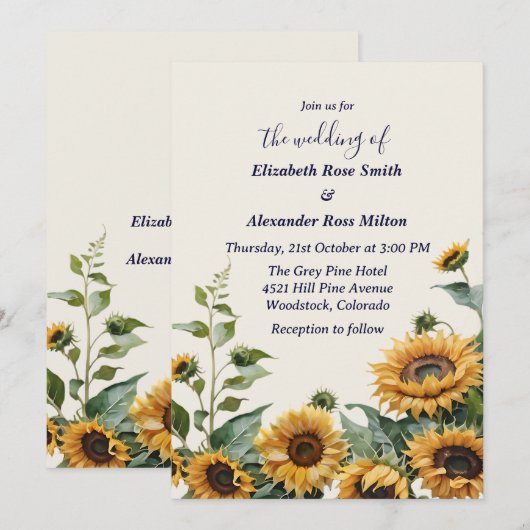  elegante gele zonnebloemen bruiloft kaart (Voorkant / Achterkant)