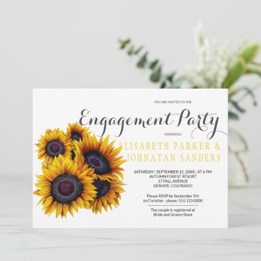 Elegante gele zonnebloemen herfst verlovingsfeest kaart (Staand voorkant)