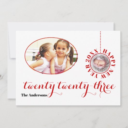 Elegante gelukkig nieuwjaar 2023 rode foto vakanti feestdagenkaart (Voorkant)