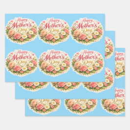 Elegante gelukkige Moederdag bloemenkrans Inpakpapier Vel