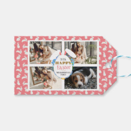 Elegante gelukkige Pasen Ears Eieren Familie foto Cadeaulabel