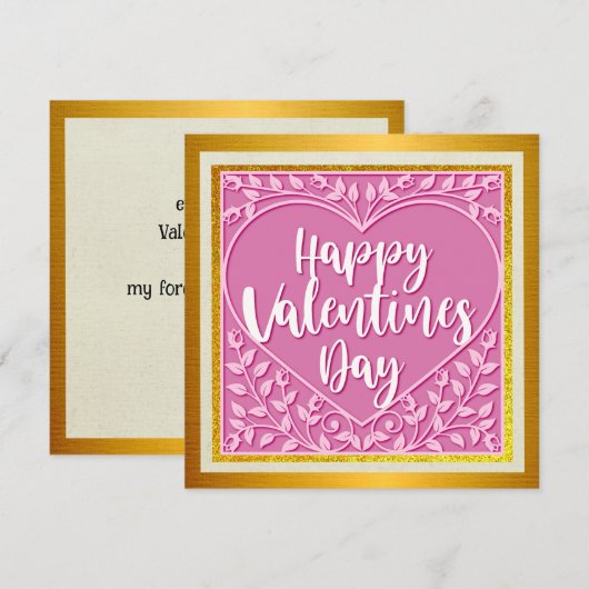 Elegante gelukkige Valentijnsdag | Goud en roze wa (Voorkant / Achterkant)
