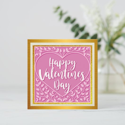 Elegante gelukkige Valentijnsdag | Goud en roze wa (Staand voorkant)