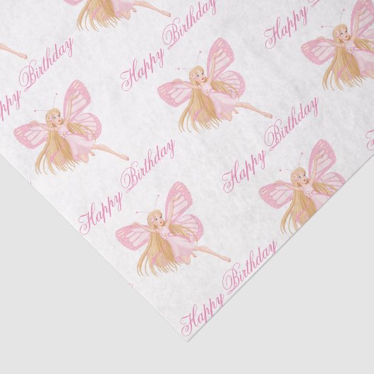 Elegante Gelukkige Verjaardag Roze Fairy Patroon M Tissuepapier (Detail)