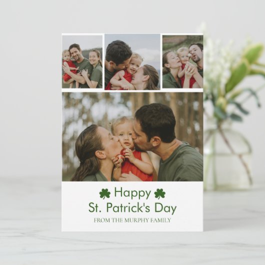 Elegante geluks klaver St. Patrick's Day 4 foto Feestdagenkaart (Staand voorkant)