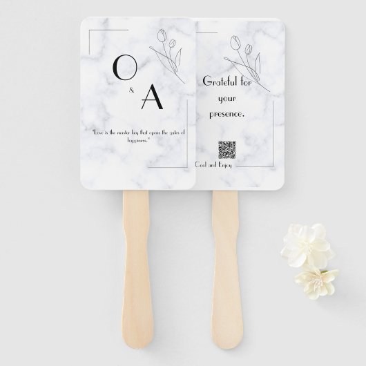 Elegante gemarmerde handventilator voor Vrijgezell Handwaaier (Voorkant en achterkant)