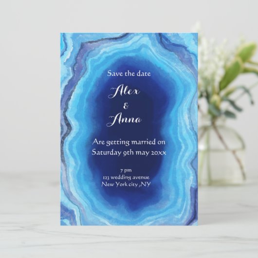 Elegante gemarmerde huwelijksuitnodiging - oceaant kaart (Staand voorkant)