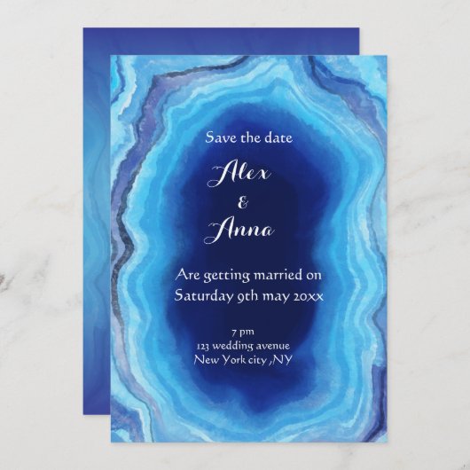 Elegante gemarmerde huwelijksuitnodiging - oceaant kaart (Voorkant / Achterkant)