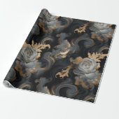 Elegante gemarmerde Rozen | Luxe Goud & Grijs leis Cadeaupapier (Uitgerold)