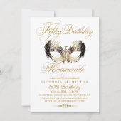 Elegante gemaskerde 50e verjaardag gouden uitnodig kaart (Voorkant)