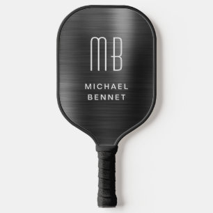 Elegante gemerkte namaak zwart geborsteld metalen pickleball paddle