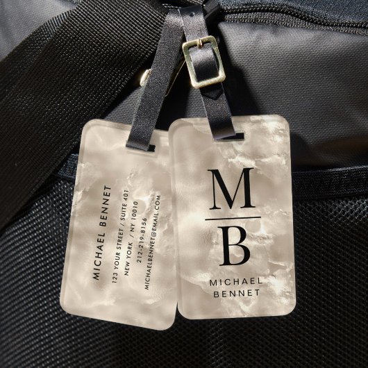Elegante gemonogrammeerde ivoor parelstructuur bagagelabel