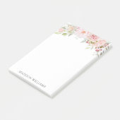 Elegante gemonogrammeerde roze waterverf roos bloe post-it® notes (Schuin)