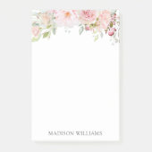 Elegante gemonogrammeerde roze waterverf roos bloe post-it® notes (Voorkant)