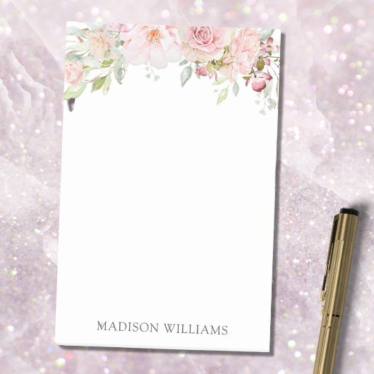 Elegante gemonogrammeerde roze waterverf roos bloe post-it® notes