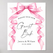 Elegante Gentle Pink Bow Ons gastenboek Trouwbord Poster (Voorkant)
