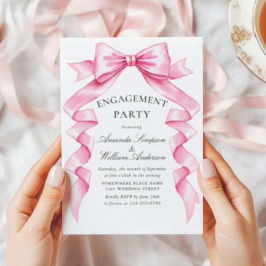 Elegante Gentle Pink Bow Ribbon ENGAGEMENT PARTY Kaart