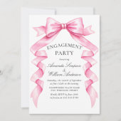 Elegante Gentle Pink Bow Ribbon ENGAGEMENT PARTY Kaart (Voorkant)