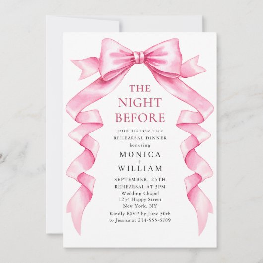 Elegante Gentle Pink Bow Ribbon repetitie diner Kaart (Voorkant)