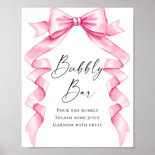 Elegante Gentle Pink Bow Vrijgezellenfeest Bubbly  Poster (Voorkant)