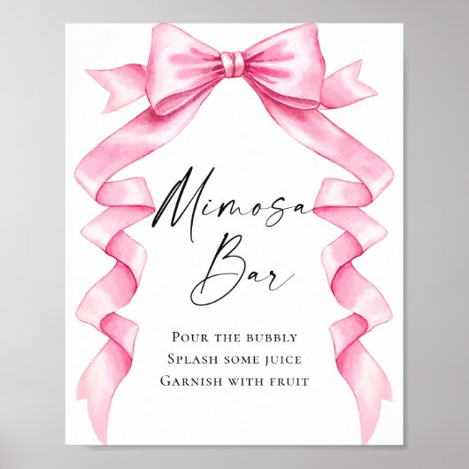 Elegante Gentle Pink Bow Vrijgezellenfeest Mimosa  Poster (Voorkant)