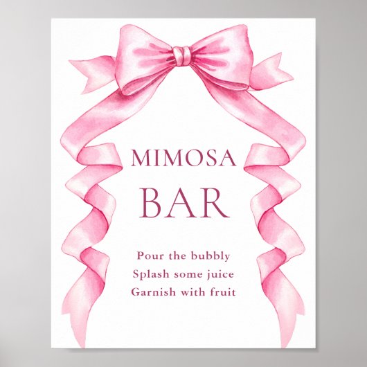 Elegante Gentle Pink Bow Vrijgezellenfeest Mimosa  Poster (Voorkant)