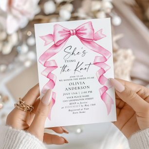 Elegante Gentle Pink Hand Drawn Bow Vrijgezellenfe Kaart