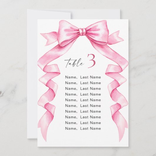 Elegante Gentle Roze Bow Wedding Zitting Grafiek K Kaart (Voorkant)