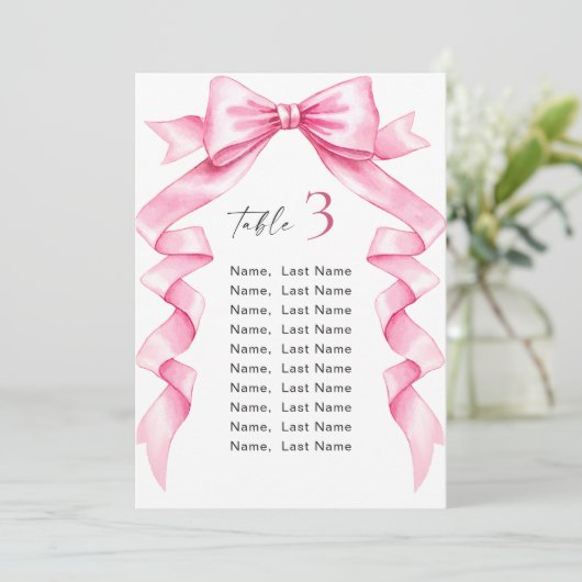 Elegante Gentle Roze Bow Wedding Zitting Grafiek K Kaart (Staand voorkant)