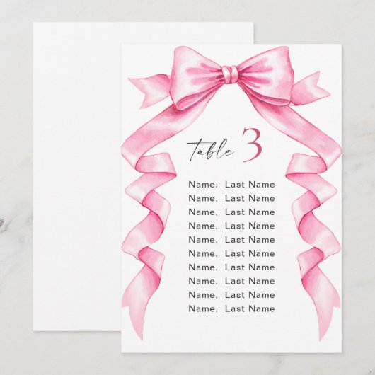 Elegante Gentle Roze Bow Wedding Zitting Grafiek K Kaart (Voorkant / Achterkant)
