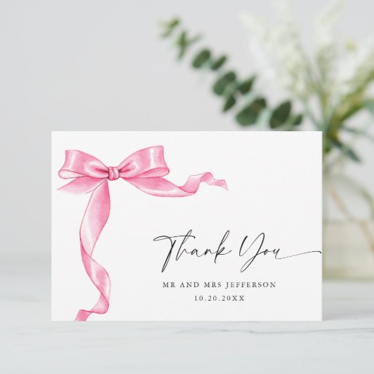 Elegante Gentle Roze Hand Getrokken Boog Huwelijk Bedankkaart (Staand voorkant)