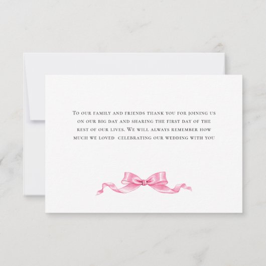 Elegante Gentle Roze Hand Getrokken Boog Huwelijk Bedankkaart (Achterkant)