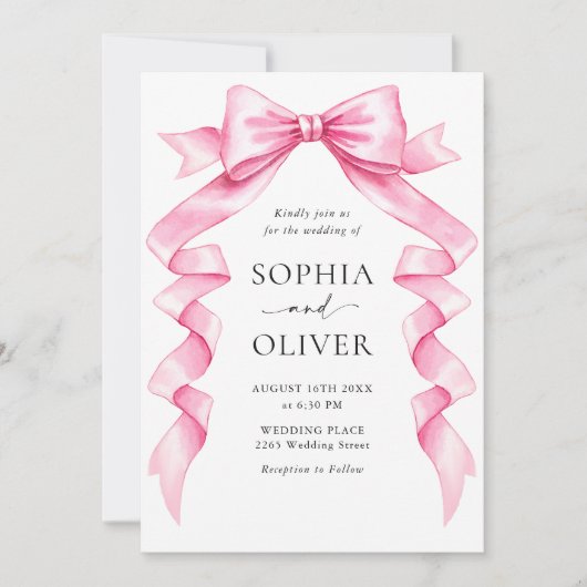 Elegante Gentle Roze Hand Getrokken Boog Huwelijk Kaart (Voorkant)