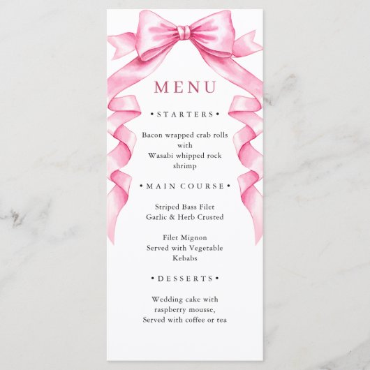 Elegante Gentle Roze Hand Getrokken Boog Huwelijk Menu (Voorkant)